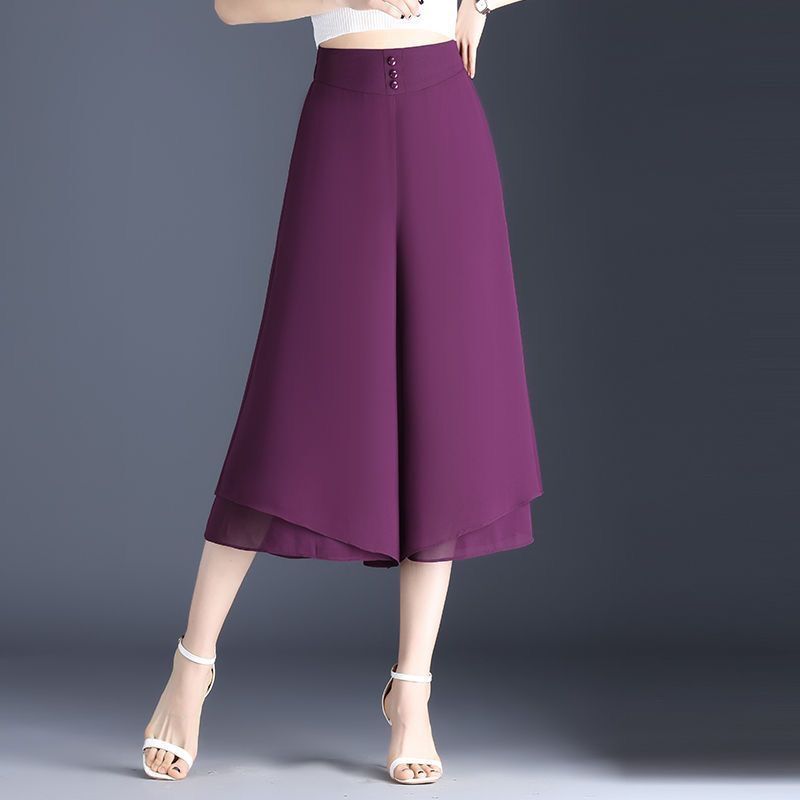 Cross-Border Plus-Size Chiffon Wide-Leg Pants Summer New High-Waisted Loose Drape Straight Cropped Double-Layer Culottes Mom Pants