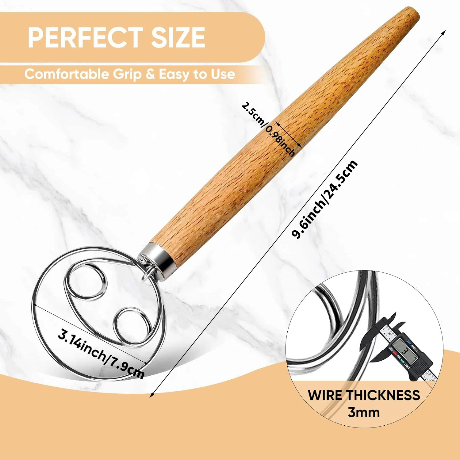 Деревянная ручка муки мешалка Многофункциональная нержавеющая сталь с двойным кольцом мешалки ручная тесто для измельчения порошка и лапши инструмент