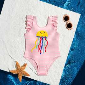 儿童女童防晒泳衣沙滩服潜水服面料连体游泳衣工厂连体泳衣