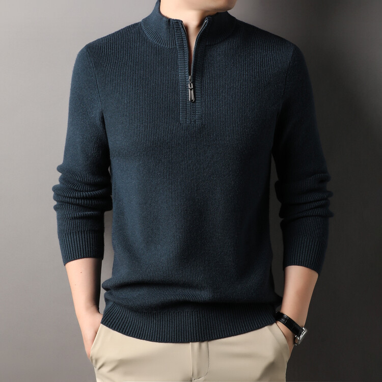 Nuevo hombre medio cremallera camiseta de base casual 2024 camiseta de punto de invierno hombre moda cálida suéter sólido