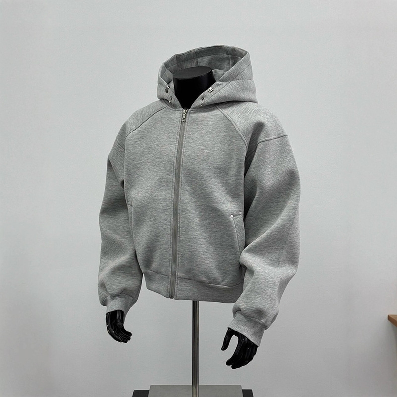 American Boxy Style Cardigan Sweatshirt Men's Autumn and Winter Cleanfit Hooded Jacket Short Silhouette Jacket Hoodie