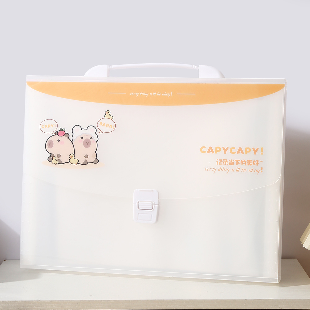 卡皮巴拉风琴包磨砂加厚文件夹学生试卷收纳袋大容量文件袋口袋