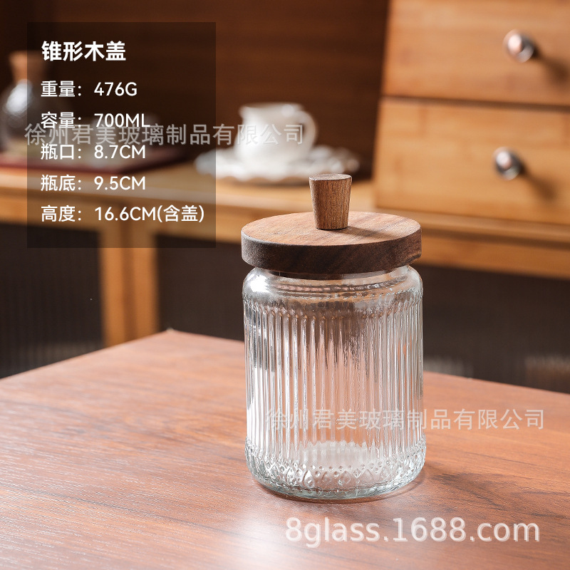 Tanque de almacenamiento de vidrio retro Begonia casera granos naranja frutas secas lata de almacenamiento de té lata de Acacia cubierta de madera mayorista