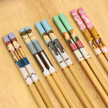 创意楠竹一家人筷子 家庭专人竹筷5-10双长家用装可爱5色分筷