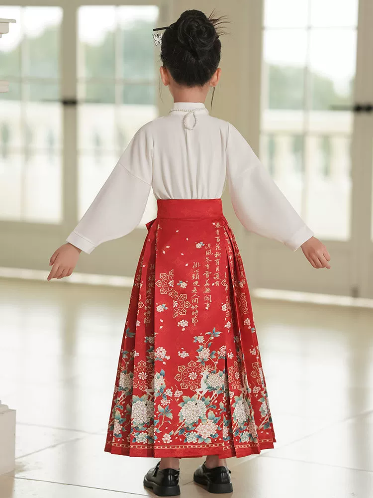 Children's skirt, Hanfu, set, shirt, Chinese style, with embroidery
