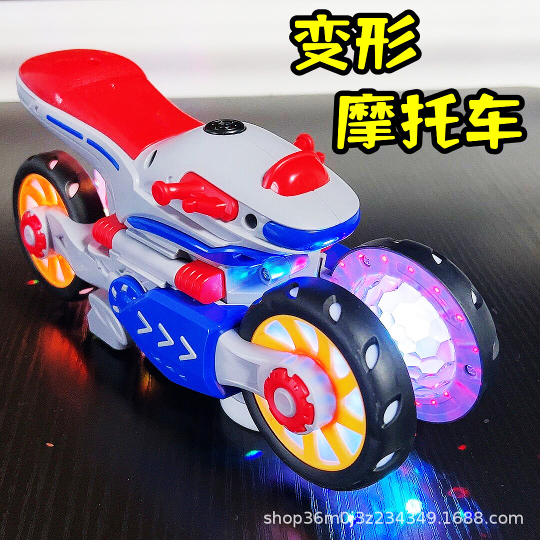 Juguetes de motocicletas de deformación de acrobacias eléctricas para niños giratorios universales luces de música automóviles al por mayor