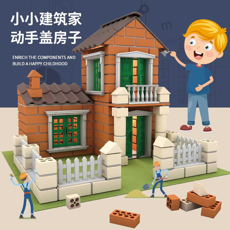 Little Masons Handmade DIY Cabin Building Model Children's Educational Wall Building House Toys