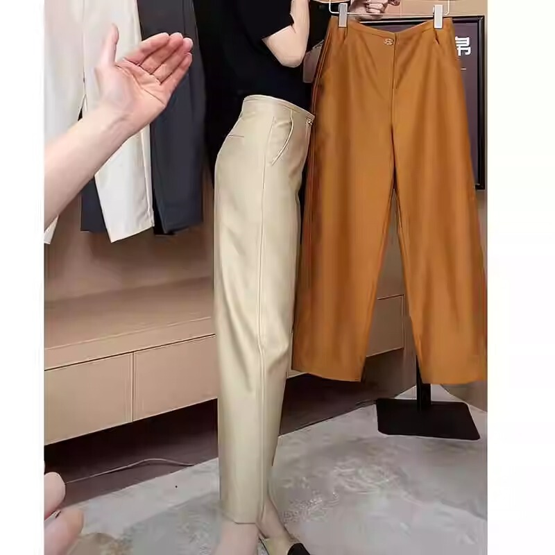 女性のための軽い高級シルケット糸鎌パンツ 2025 新しい夏薄いハイウエストスリムドレープ 9 点カジュアルハーレムパンツ|undefined