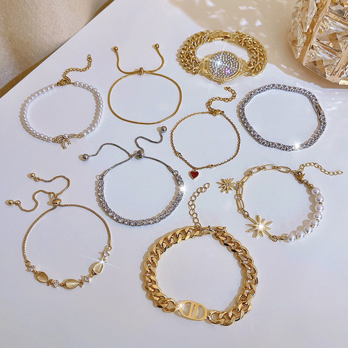 Korean style personalized high-end pearl bracelet for women ins niche design internet celebrity fashion temperament titanium steel bracelet bracelet