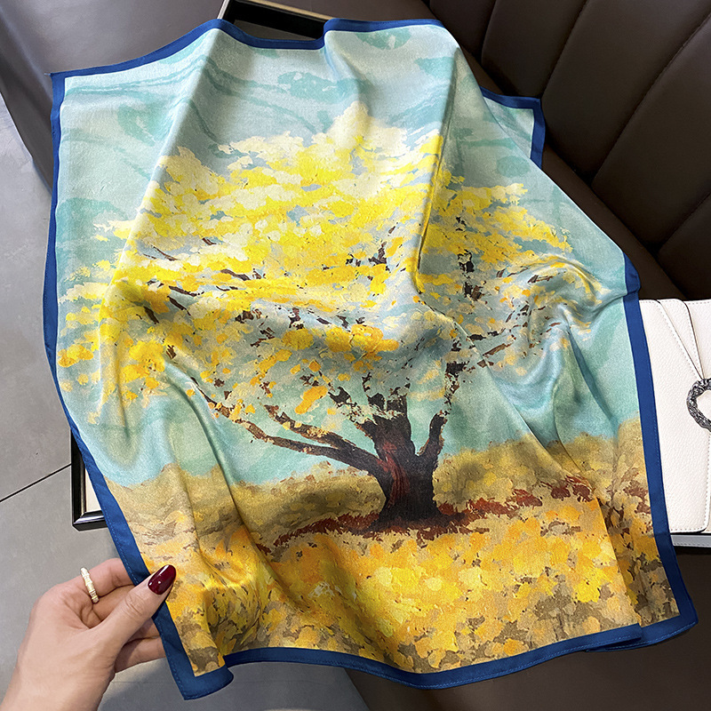 70cm pequeña toalla cuadrada primavera y otoño universal sensación de alto nivel de seda simulación bufandas de seda para mujeres con camisa de decoración profesional bufandas de cuello