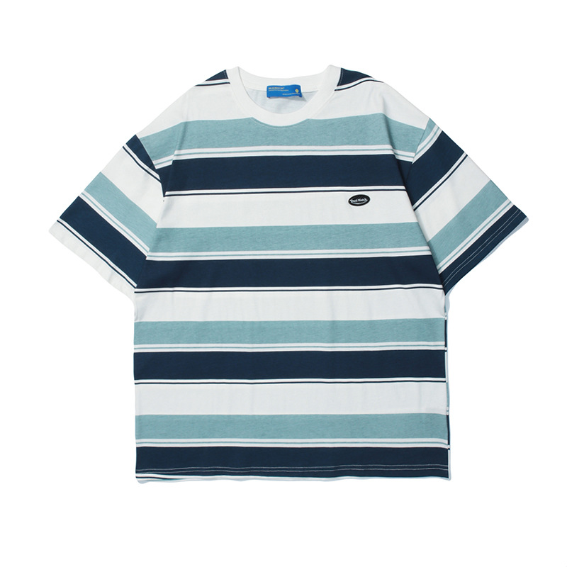 2024夏季新款趣味横条纹短袖T恤男潮牌街头宽松情侣圆领T恤