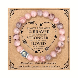 Moonstone and Pink Zebra Jaspers Beads Bracelet for Women Handmade Jewelry Inspirational Hand String Beads