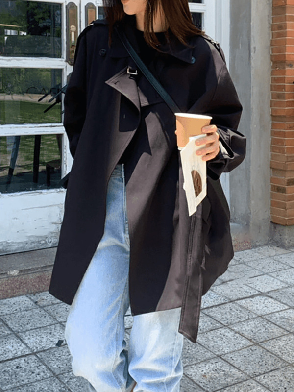 休闲气质风衣外套女中长款上衣秋冬季新款韩版宽松显瘦小个子大衣|undefined