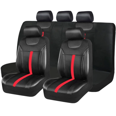 Pu Leather Car Seat Cover, Universal Anti-Stain and Anti-Scratch Protective Cover Suitable for Front and Rear Seats of Cars, Trucks, and Suvs (Universal seat cover) - black-red-2-seats-in-the-front-row
