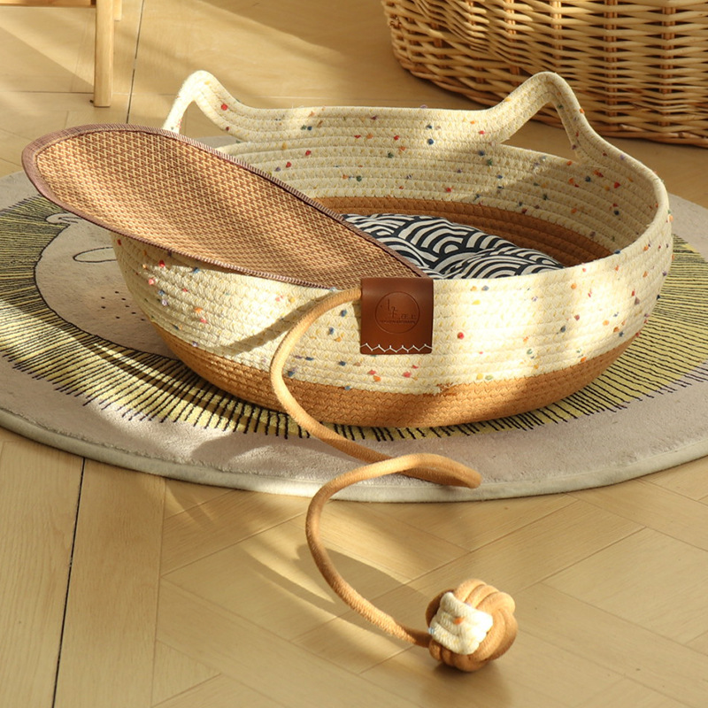 Yuanbao 다채로운 폼폼 갈색 장난감 공 + 파란색 면 패드 + 매트