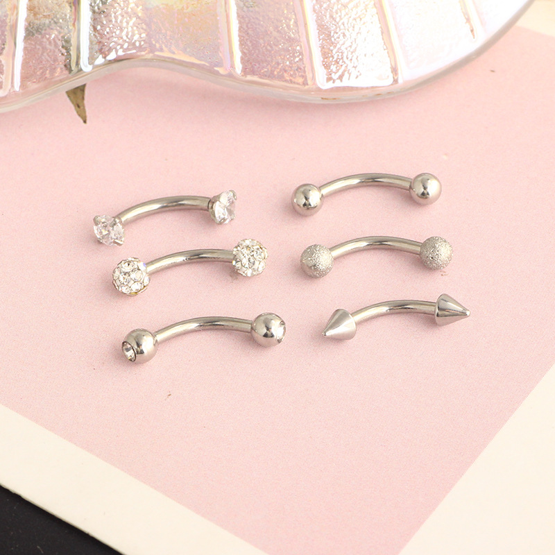 16G Stainless Steel Micro-Inlaid Zircon Eyebrow Ring Screw Ball Fashion Earrings Set of 10 detail image 15