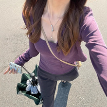 定制两件套装紫色吊带背心T恤女内搭纯欲风上衣薄长袖外套短款潮
