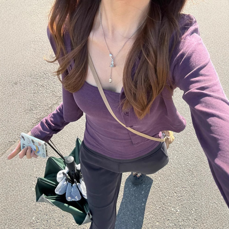 Two-piece Set Purple Sling Vesset T-shirt with Women's Pure Desire Hot Girl Top Cardigan Thin Jacket Short Trendy