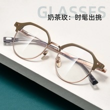 配眼镜复古多边形纯钛眼镜框蔡司视特耐防蓝光高度数BV7007V商务