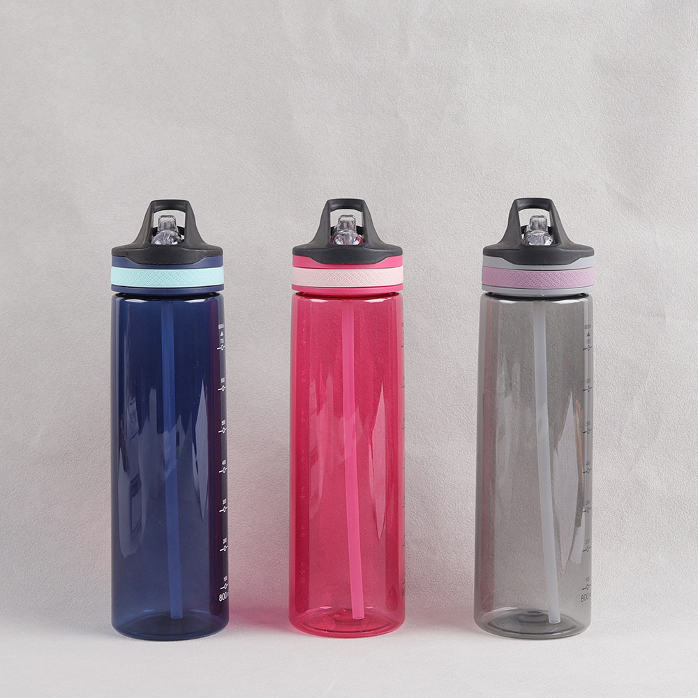 硅胶吸管塑料太空杯 创意时尚PET大容量运动水壶刻度透明吸管水杯