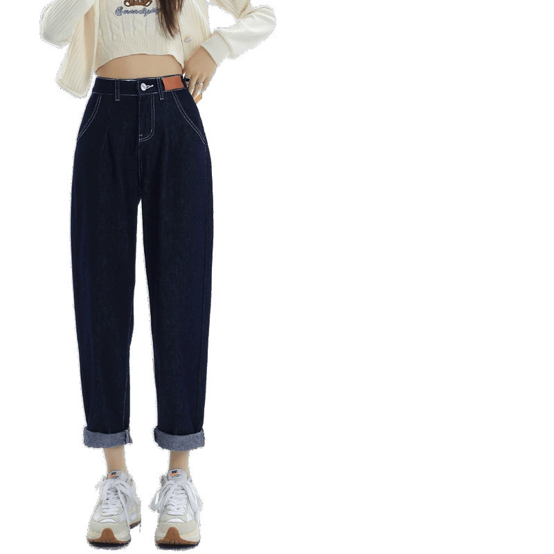 Denim comfortable trousers, elastic waist, fitted