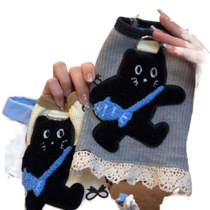 Primavera y verano ropa para gatos nueva muñeca de pelo gato gato gato azul lindo chaleco de encaje waffle