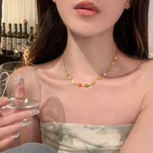 彩色小清新雏菊花朵项链女ins风撞色百搭锁骨链甜美气质颈链配饰