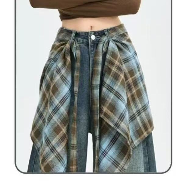 New Retro Coffee-Colored Butt Curtain Blue-Brown Plaid Lace-Up Waist Scarf for Men and Women Dancing Layered Butt Curtain Accessories Hem