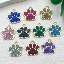 跨境热销DIY闪粉狗脚印吊坠合金滴油饰品配件diy宠物吊牌手链挂件