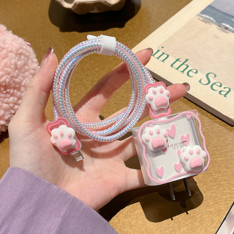Cartoon Cat Suitable for Apple Charger Protective Cover 20W/18W Charging Head Cover Data Cable Protection to Prevent Breakage