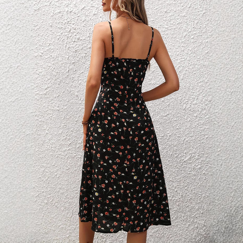 2025 Summer European and American Women's Clothing Amazon Independent Station Polka Dot Print Slim Suspender Dress Suspender Skirt Tie