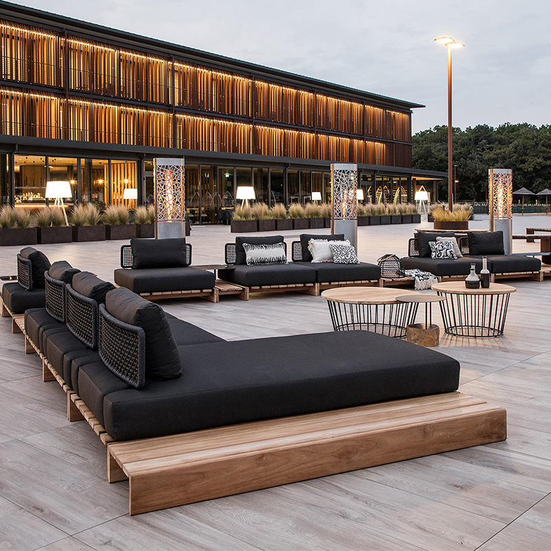 Sofá de ratán de teca al aire libre, patio, balcón al aire libre, jardín, ocio, hotel, muebles creativos de madera maciza