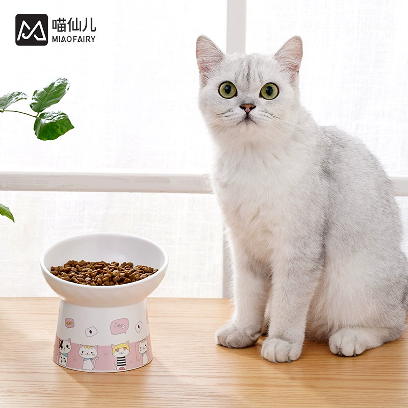 Qisi Meow хочет фарфоровую миску для кошек, Антидетонационная посуда для домашних животных, миска для кошек с высокими ножками, предотвращающая удушье, здоровые керамические производители, продающие