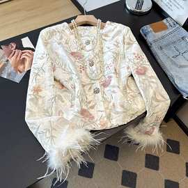 实拍圆领新中式国风减龄外套女新款亮片刺绣秋季超火短款上衣