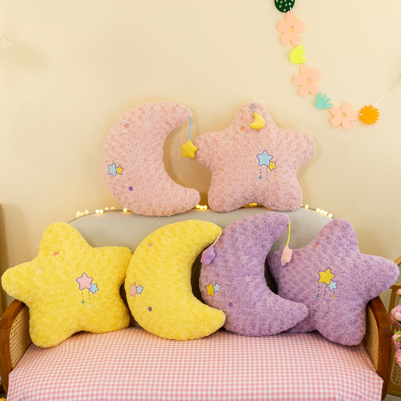 Peluche estrella y luna, almohada suave, para niñas, dormir y decorar, regalo