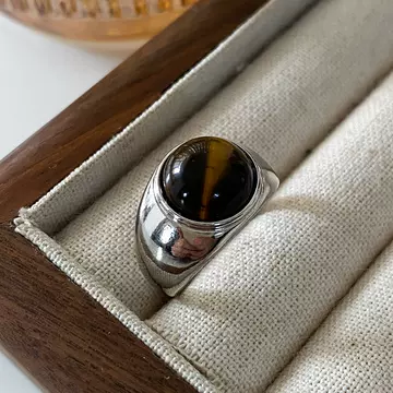 Natural tiger eye stone ring fashion personality everything retro ring female new Maillard accessories open ring for autumn and winter - ShopShipShake