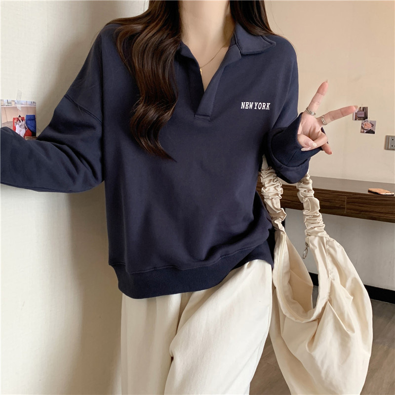 Estilo americano retro POLO collar suéter de manga larga para mujer primavera y otoño Delgado 2022 Nuevo estilo coreano suelto abrigo superior a juego image 9