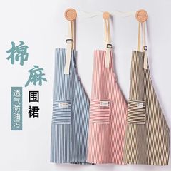 日系家事エプロン袖なし純布綿麻さん防汚ファッション秋夏の通気性は腰を囲んで調節できる