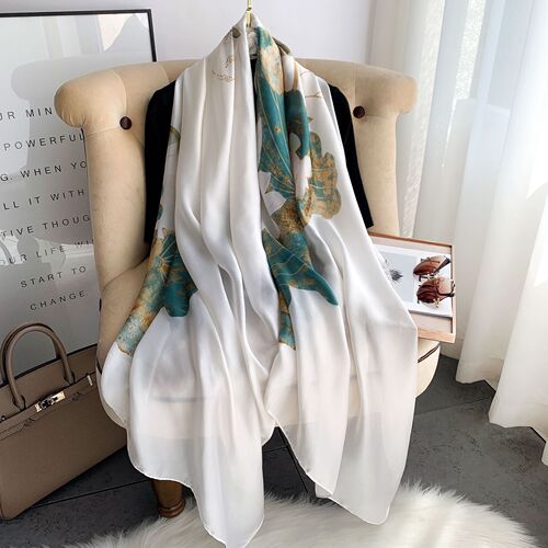 Elegant ladylike sun protection silk scarf, new simulated silk lotus flower print shawl, elegant and atmospheric in spring and summer