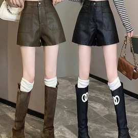 PU皮短裤女2025秋冬新款高腰宽松显瘦气质时尚百搭外穿阔腿靴裤潮