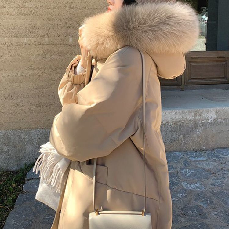 真狐狸毛领羽绒服女中长款过膝冬季新款宽松加厚时尚保暖外套