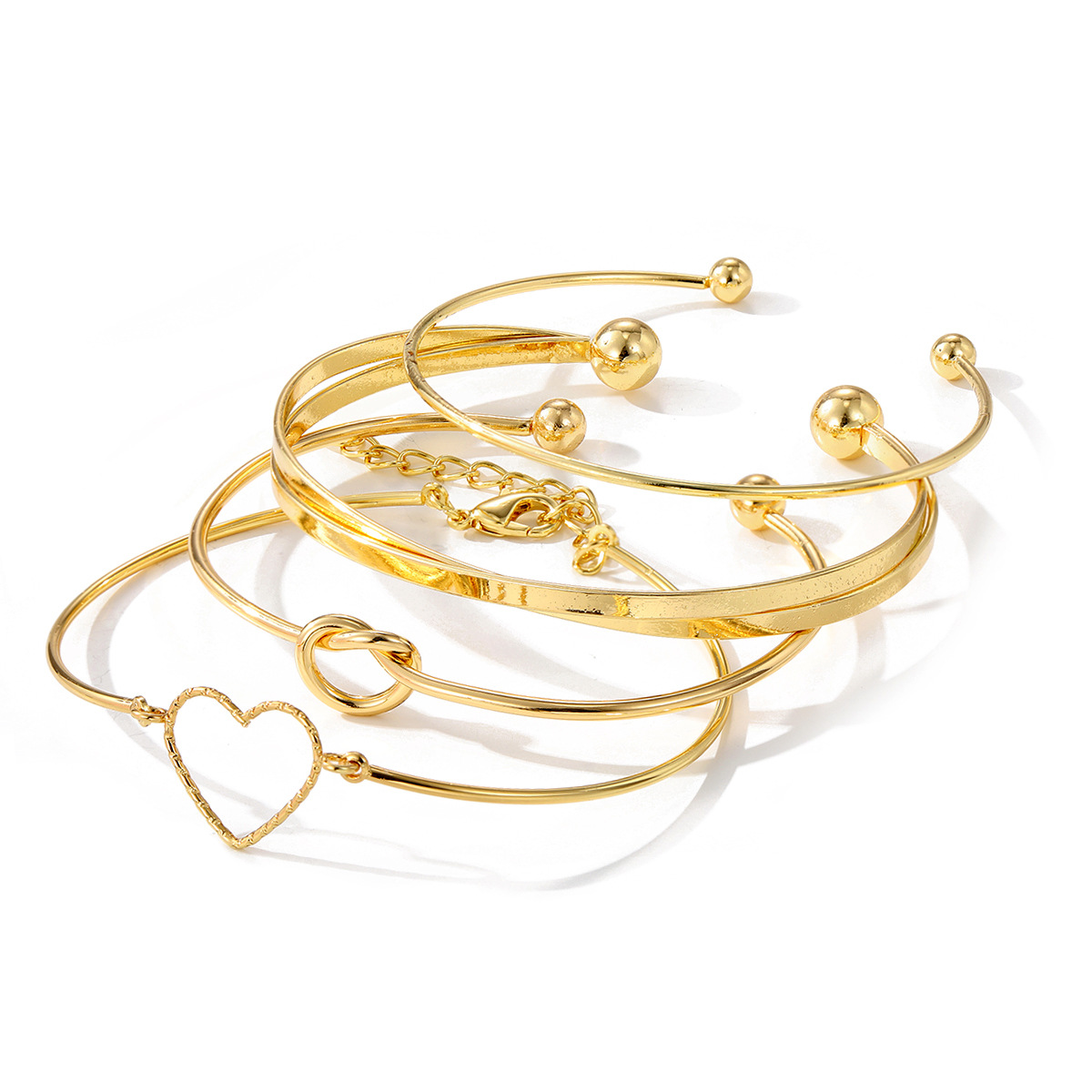 2 STK Alloy Knot Creative Peach Heart Geometry Cross Armband 4-delat set_voghion.com