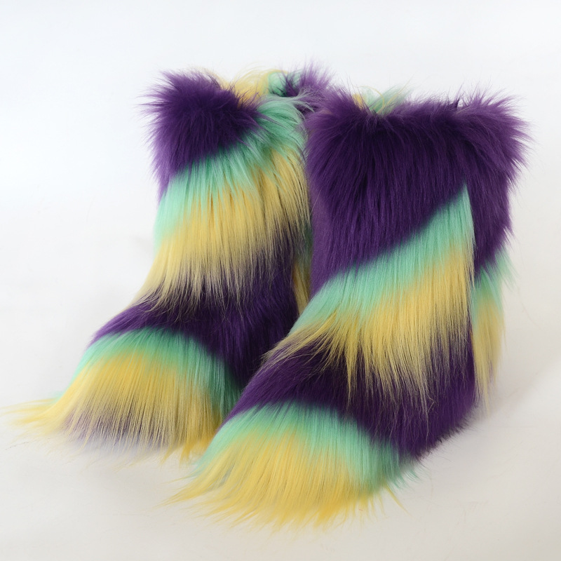 毛毛靴子女秋冬季仿貉子毛狐狸毛人造皮草时尚毛茸茸雪地靴鞋y2k