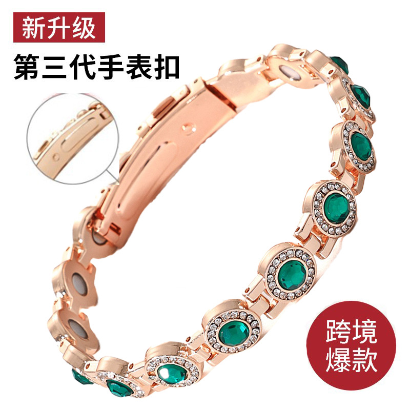 Cross-Border Popular Round Full Diamond Magnet Bracelet European and American Fashion Single Row Buckle Anti-Static Bracelet for Women Ready for Sale