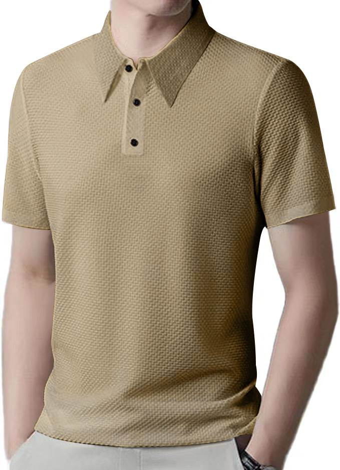 TEMU Amazon burbuja de malla de alta gama seda de hielo de manga corta con solapa para hombre de verano color sólido tamaño grande camisa polo