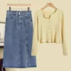 Yellow denim skirt, set