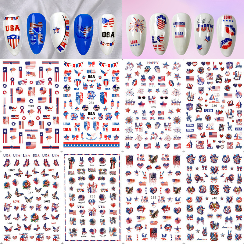 USA Independence Day Flag Nail Art Sticker Nail Decal EB233-240