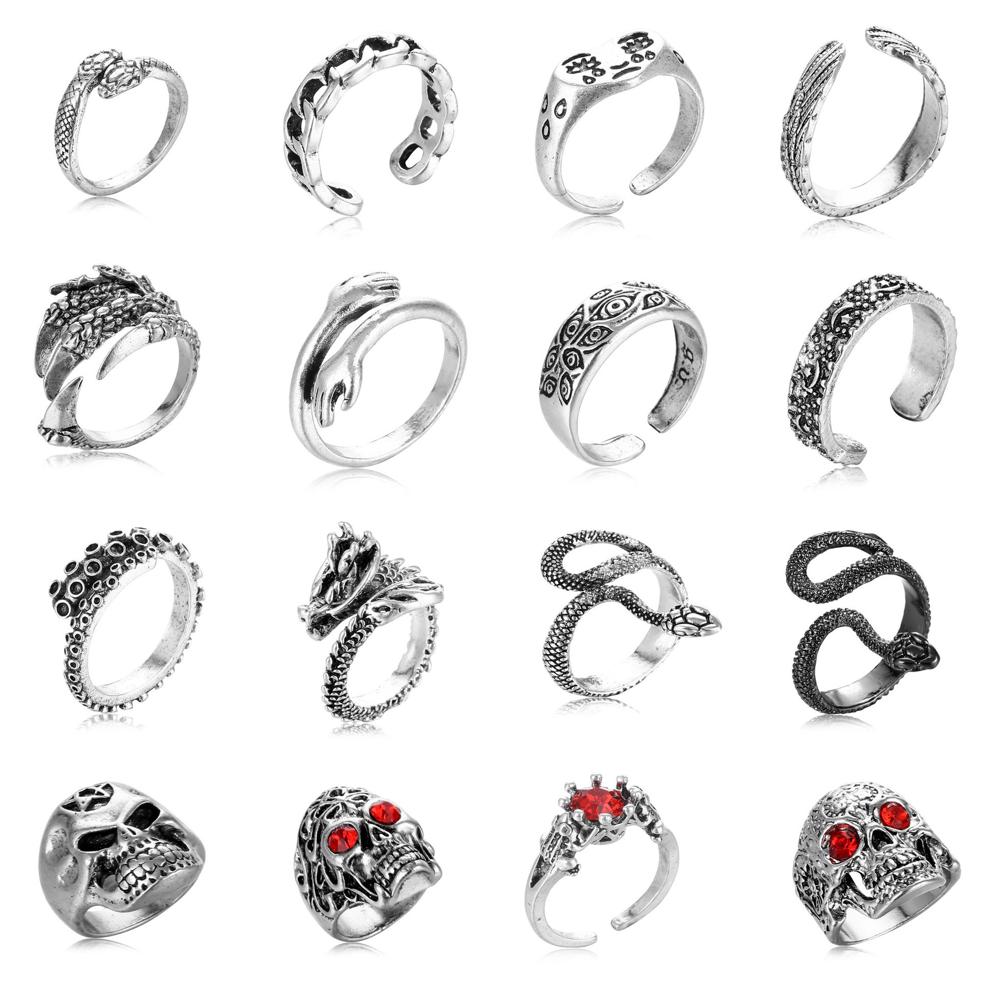 1 Piece Hip-hop Crown Snake Skull Alloy Plating Inlay Rhinestones Unisex Open Ring display picture 1