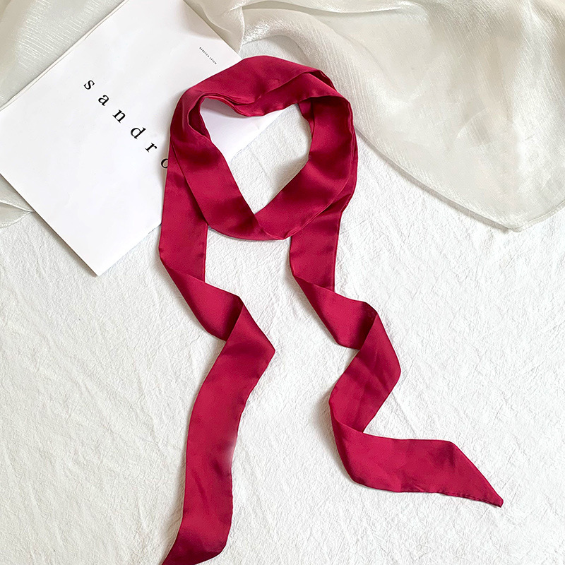 Pañuelo de seda de tira larga, sentido avanzado, nuevo color caramelo, color sólido, bufanda estrecha y versátil, cinta decorativa para el cabello, cinta para atar, cinta