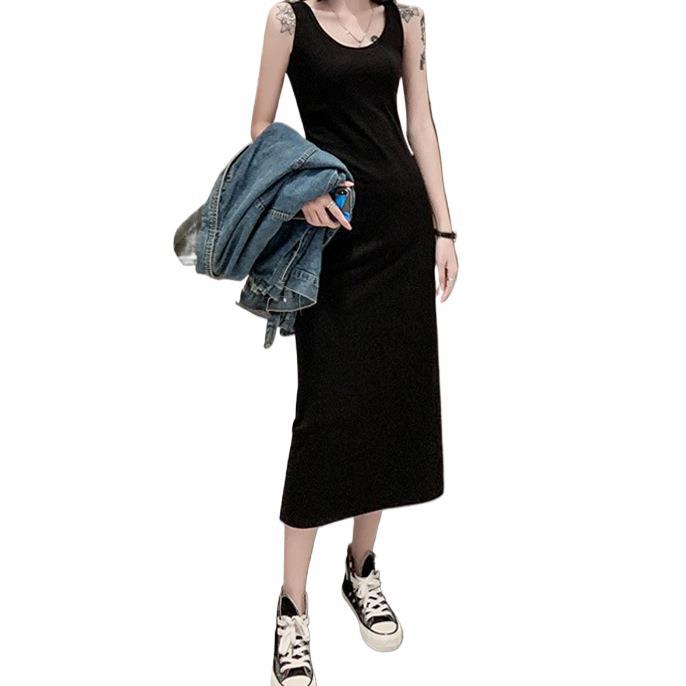 2024 봄 여름 신상 밑단 스커트, 날씬한 날씬한 조끼 스커트, 롱 멜빵 스커트